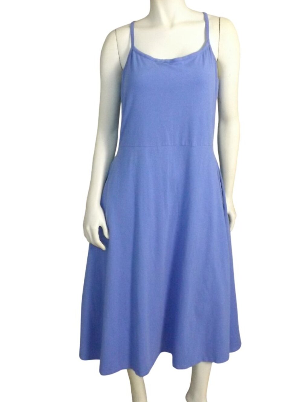 PACT Midi Dress, XXL, Blue, Built in Bralette, Spaghetti straps, Pockets, Cotton